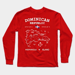Dominican Republic Map Flag Santo Domingo Capital Long Sleeve T-Shirt